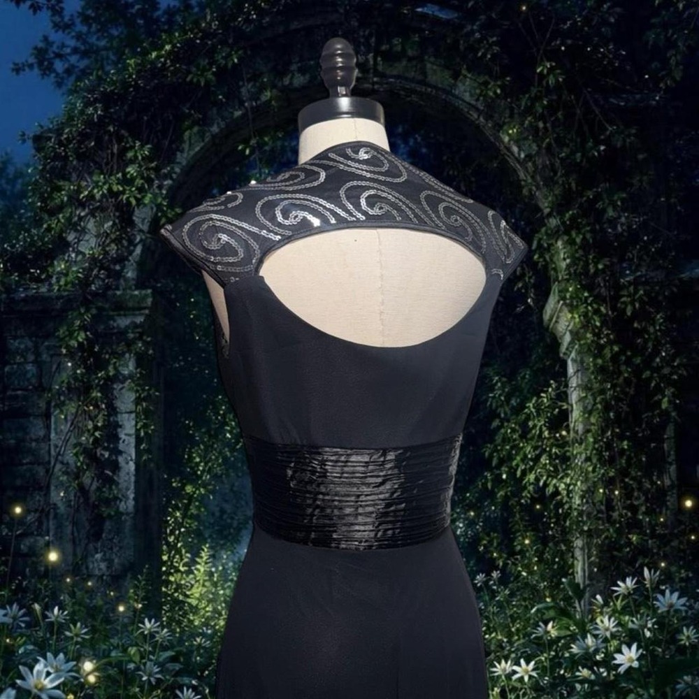 Y2K Black Lace Sequin Witchy Maxi Dress